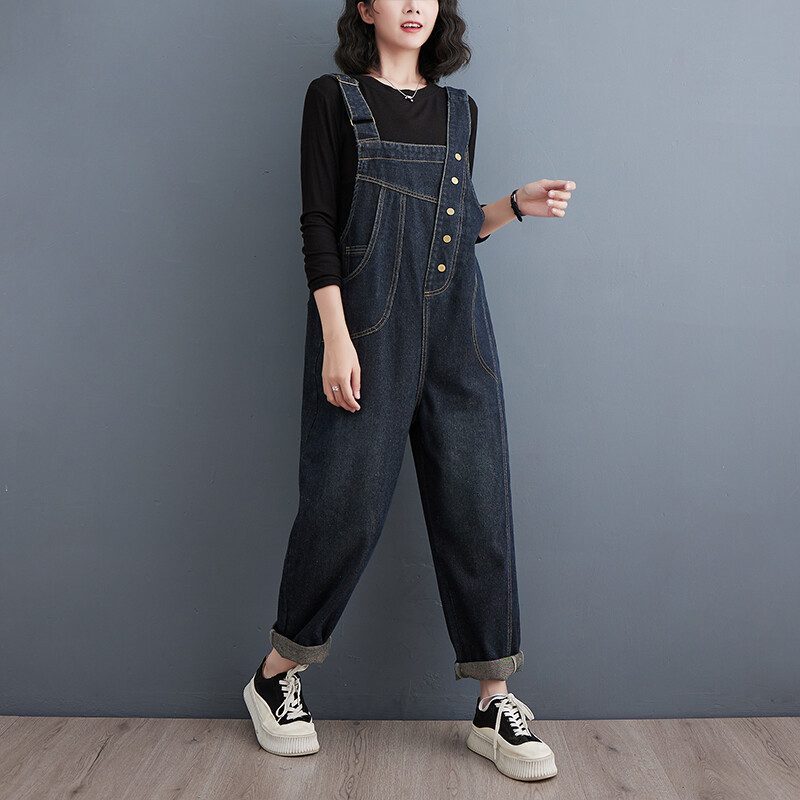 Jesen 2024. Ulična odjeća Ženski traper kombinezon Ležerni široki kombinezon širokih nogavica S džepovima na naramenice Cargo široke hlače Traperice Kombinezon