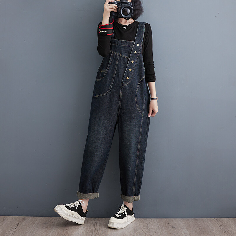 Jesen 2024. Ulična odjeća Ženski traper kombinezon Ležerni široki kombinezon širokih nogavica S džepovima na naramenice Cargo široke hlače Traperice Kombinezon