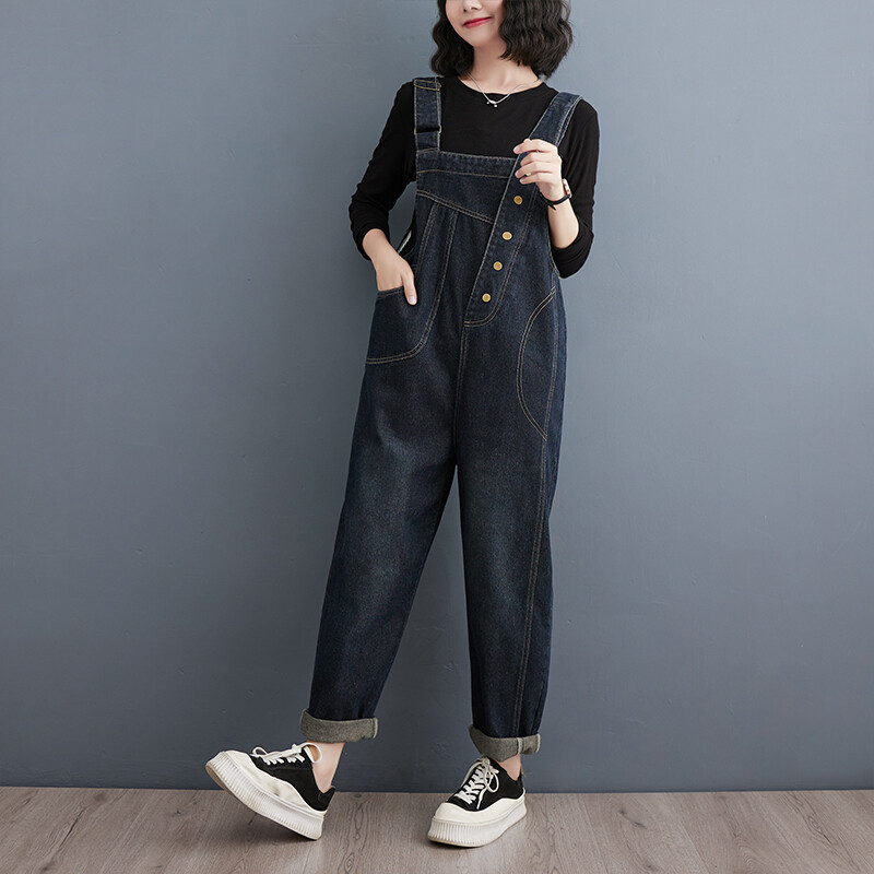 Jesen 2024. Ulična odjeća Ženski traper kombinezon Ležerni široki kombinezon širokih nogavica S džepovima na naramenice Cargo široke hlače Traperice Kombinezon