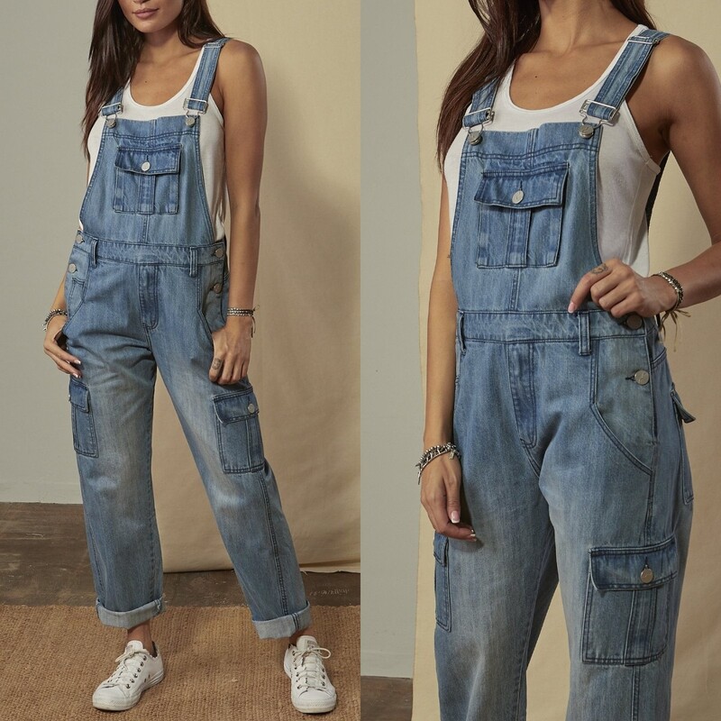 2023 Denim Vintage Ženski kombinezon širokih nogavica s džepovima i gumbima Tanki plavi tregeri Modni kombinezon s podijeljenim širokim ženskim kombinezonima