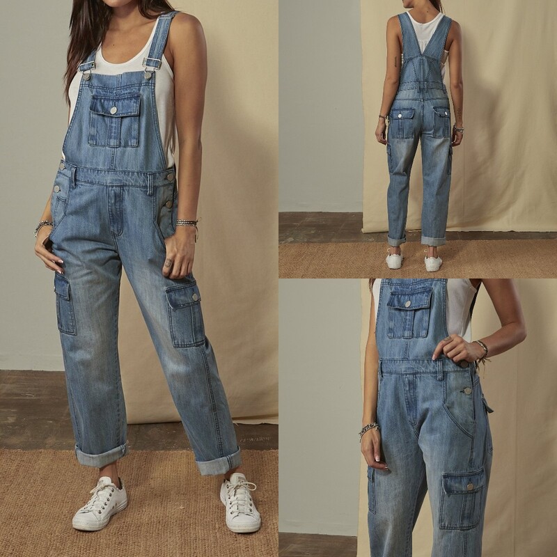 2023 Denim Vintage Ženski kombinezon širokih nogavica s džepovima i gumbima Tanki plavi tregeri Modni kombinezon s podijeljenim širokim ženskim kombinezonima