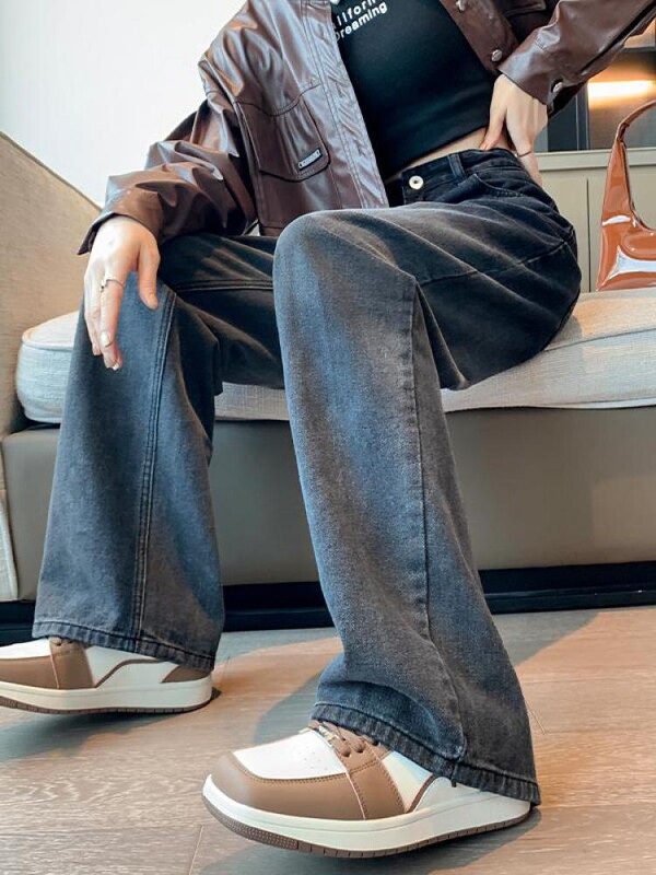 Retro crne široke traperice s gradijentom Ženska moda Proljeće Jesen Visokog struka Svestrane hlače veće veličine Traper hlače širokih nogavica Ulične