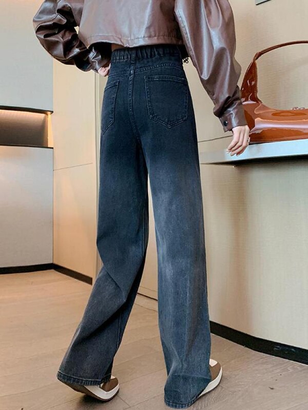 Retro crne široke traperice s gradijentom Ženska moda Proljeće Jesen Visokog struka Svestrane hlače veće veličine Traper hlače širokih nogavica Ulične