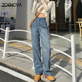 ZOENOVA Harajuku Streetwear Ρετρό μόδα Γυναικεία ψηλόμεση τζιν Χαλαρά φαρδύ πόδι ίσιο φαρδύ παντελόνι τζιν Y2K φαρδύ παντελόνι