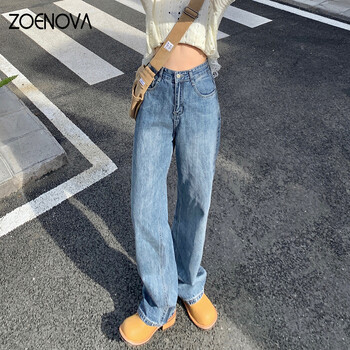 ZOENOVA Harajuku Streetwear Ρετρό μόδα Γυναικεία ψηλόμεση τζιν Χαλαρά φαρδύ πόδι ίσιο φαρδύ παντελόνι τζιν Y2K φαρδύ παντελόνι