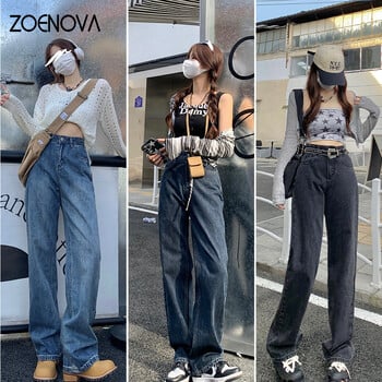 ZOENOVA Harajuku Streetwear Ρετρό μόδα Γυναικεία ψηλόμεση τζιν Χαλαρά φαρδύ πόδι ίσιο φαρδύ παντελόνι τζιν Y2K φαρδύ παντελόνι