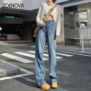 ZOENOVA Harajuku Streetwear Ρετρό μόδα Γυναικεία ψηλόμεση τζιν Χαλαρά φαρδύ πόδι ίσιο φαρδύ παντελόνι τζιν Y2K φαρδύ παντελόνι