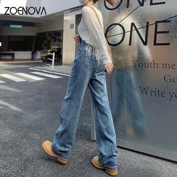 ZOENOVA Harajuku Streetwear Ρετρό μόδα Γυναικεία ψηλόμεση τζιν Χαλαρά φαρδύ πόδι ίσιο φαρδύ παντελόνι τζιν Y2K φαρδύ παντελόνι