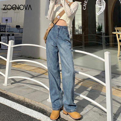 ZOENOVA Harajuku Streetwear Retro Moda Femei Blugi cu talie înaltă Pantaloni largi, drepti, largi, pantaloni largi Y2K