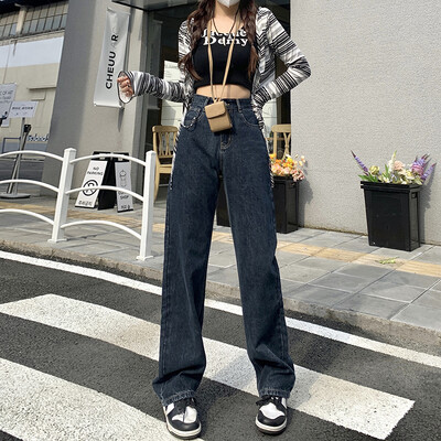 ZOENOVA Harajuku Streetwear Ρετρό μόδα Γυναικεία ψηλόμεση τζιν Χαλαρά φαρδύ πόδι ίσιο φαρδύ παντελόνι τζιν Y2K φαρδύ παντελόνι