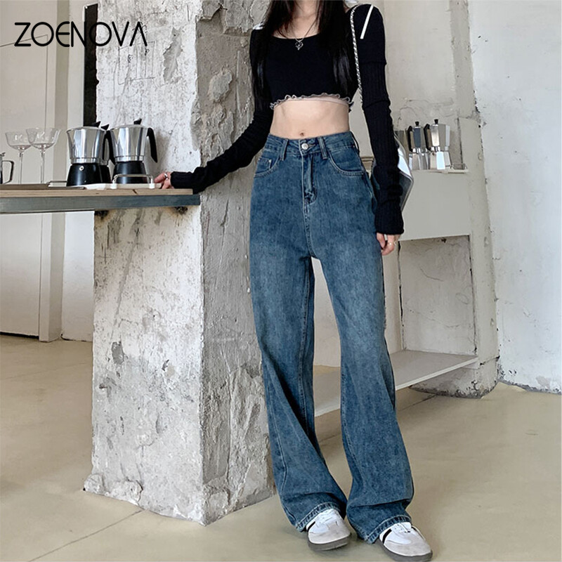 ZOENOVA American Fashion Hot Girl široke ljetne hlače Nove retro ležerne svestrane Y2K ravne ženske traperice visokog struka