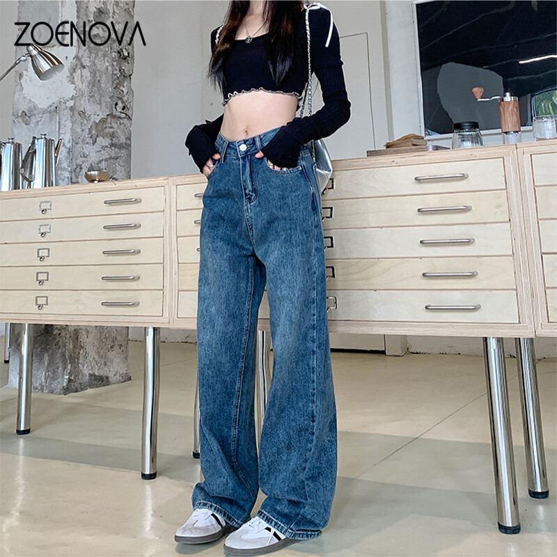ZOENOVA American Fashion Hot Girl široke ljetne hlače Nove retro ležerne svestrane Y2K ravne ženske traperice visokog struka