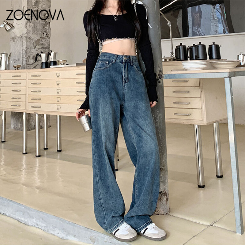 ZOENOVA American Fashion Hot Girl široke ljetne hlače Nove retro ležerne svestrane Y2K ravne ženske traperice visokog struka