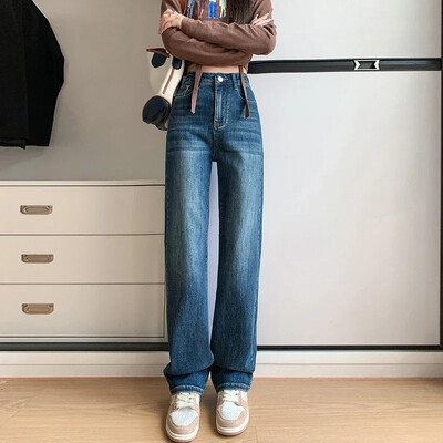 Jesenska robna marka ZOENOVA Traperice ravnih nogavica Ženske modne plave hlače 2023. korejski Y2K Vintage rastezljivi traper