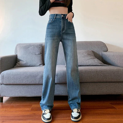 Jesenska robna marka ZOENOVA Traperice ravnih nogavica Ženske modne plave hlače 2023. korejski Y2K Vintage rastezljivi traper