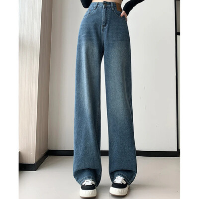 2024 femeie talie înaltă Streetwear blugi cu picioare drepte fete pantaloni largi vintage pentru femeie moda coreeană pantaloni denim negru albastru