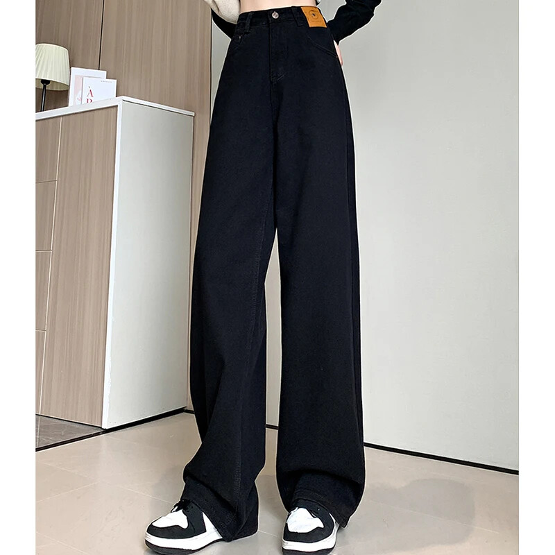 2024 Ženska ulična odjeća visokog struka Traperice ravnih nogavica Djevojke Vintage široke hlače Ženske korejske modne crno-plave traper hlače