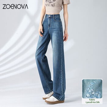 ZOENOVA American Retro Street Cool κορίτσι Lyocell Ice Silk Φαρδύ τζιν Καλοκαιρινό λεπτό ψηλόμεσο Φαρδύ απλό παντελόνι με μήκος στο πάτωμα