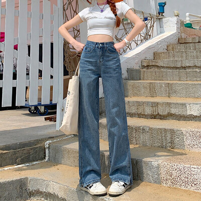 ZOENOVA Američke retro ulične Y2K traperice širokih nogavica s prorezom Proljeće Ljeto Nove labave ravne traperice visokog struka koje se uklapaju do poda