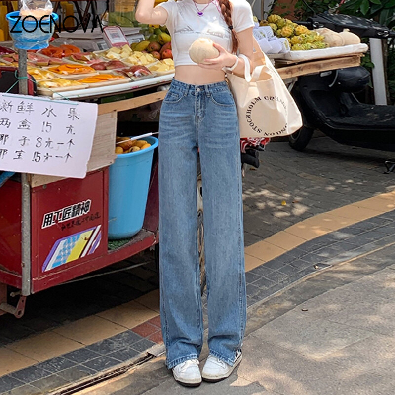 ZOENOVA Američke retro ulične Y2K traperice širokih nogavica s prorezom Proljeće Ljeto Nove labave ravne traperice visokog struka koje se uklapaju do poda
