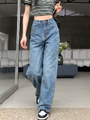 Дънки с висока талия Дамски дънкови панталони 2024 Y2k Широки панталони Сини панталони Корейски модни прави дънки с копчета с пълна дължина