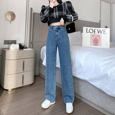 Jielur New Slim Casual Street Straight Ženske traperice Jesen Jednostavne Basic Chicly Jeans Ženske plave modne hlače visokog struka Ženske