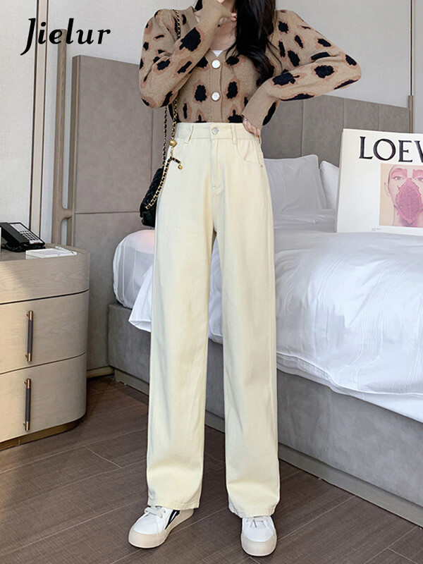 Jielur New Slim Casual Street Straight Ženske traperice Jesen Jednostavne Basic Chicly Jeans Ženske plave modne hlače visokog struka Ženske