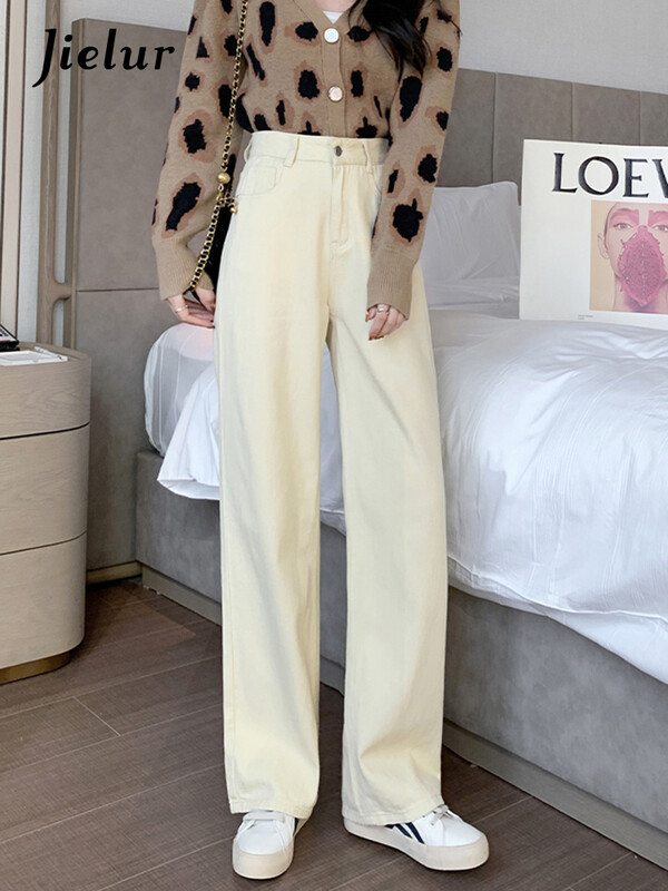 Jielur New Slim Casual Street Straight Ženske traperice Jesen Jednostavne Basic Chicly Jeans Ženske plave modne hlače visokog struka Ženske