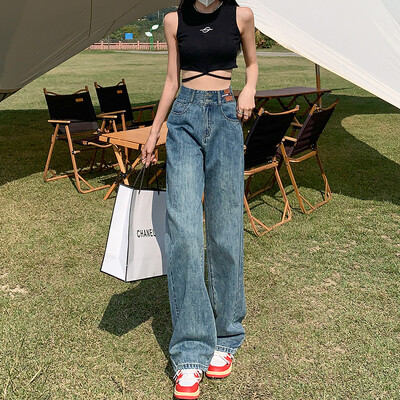 ZOENOVA Vintage 90-ih široke ravne traper hlače Ženske Y2K široke traperice visokog struka Ženske ulične ležerne hlače Novo