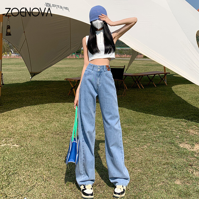 ZOENOVA Vintage 90-ih široke ravne traper hlače Ženske Y2K široke traperice visokog struka Ženske ulične ležerne hlače Novo