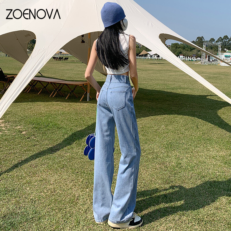 ZOENOVA Vintage 90-ih široke ravne traper hlače Ženske Y2K široke traperice visokog struka Ženske ulične ležerne hlače Novo