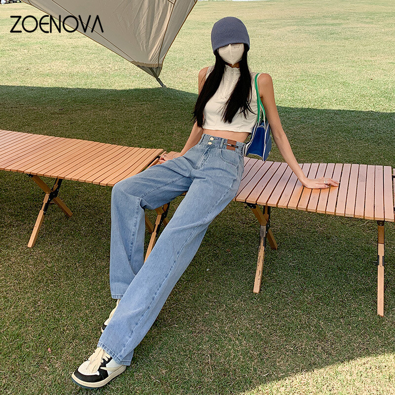 ZOENOVA Vintage 90-ih široke ravne traper hlače Ženske Y2K široke traperice visokog struka Ženske ulične ležerne hlače Novo