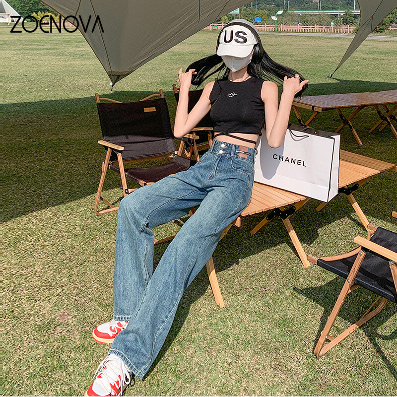 ZOENOVA Vintage 90-ih široke ravne traper hlače Ženske Y2K široke traperice visokog struka Ženske ulične ležerne hlače Novo