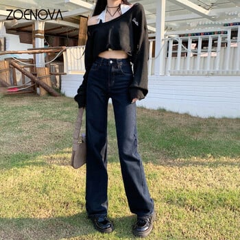 ZOENOVA Harajuku Street Fashion Γυναικεία τζιν Απλό παντελόνι φαρδύ πόδι 2024 Ανοιξιάτικο ρετρό ψηλόμεσο ίσιο παντελόνι