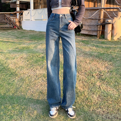 ZOENOVA Harajuku ulične modne ženske traperice Jednostavne široke hlače pune dužine 2024. Proljetne retro ravne hlače visokog struka