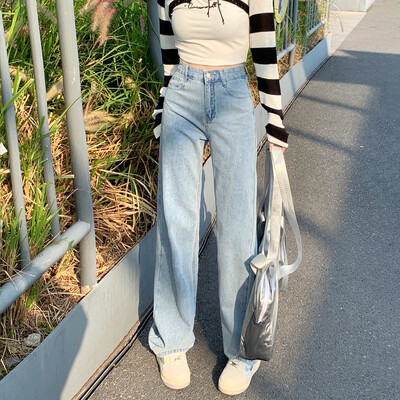 ZOENOVA Harajuku ulične modne ženske traperice Jednostavne široke hlače pune dužine 2024. Proljetne retro ravne hlače visokog struka