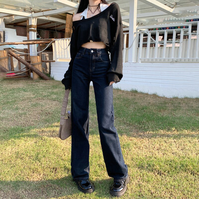 ZOENOVA Harajuku ulične modne ženske traperice Jednostavne široke hlače pune dužine 2024. Proljetne retro ravne hlače visokog struka