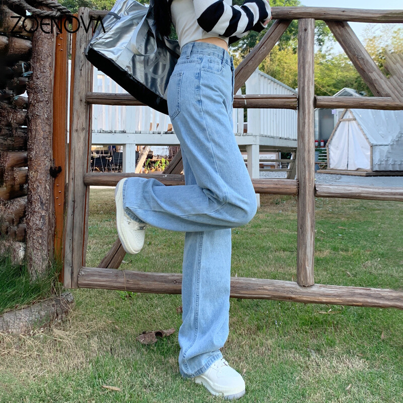 ZOENOVA Harajuku ulične modne ženske traperice Jednostavne široke hlače pune dužine 2024. Proljetne retro ravne hlače visokog struka