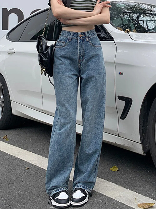 Circyy kõrge vöökohaga teksad Naiste teksapüksid 2024 Y2k laia säärega püksid, sinised püksid täispikad mood Mom Button sirged teksad