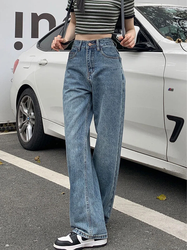 Circyy kõrge vöökohaga teksad Naiste teksapüksid 2024 Y2k laia säärega püksid, sinised püksid täispikad mood Mom Button sirged teksad