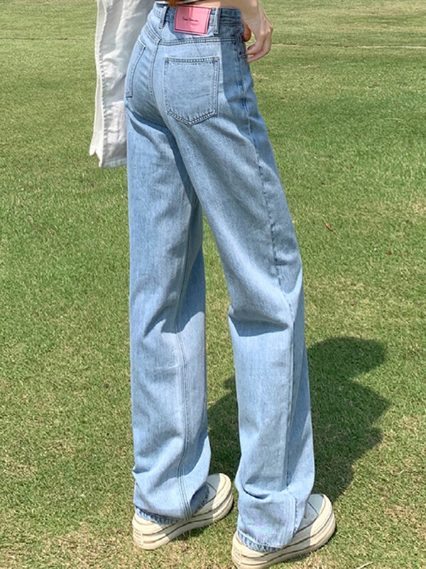 Femei cu talie înaltă, blugi largi, cu picioare largi, damă, non-strech, cu picioare drepte, fete, alb, albastru deschis, albastru adânc, pantaloni din denim coreean