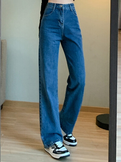 2024 Pantaloni largi pentru femei, cu talie înaltă, supradimensionați, blugi pentru mamă, îmbrăcăminte de stradă, denim, Y2k, pantaloni cu picioare drepte pentru fete, albaștri, pantaloni largi, cu picioare largi