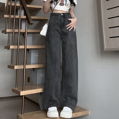 Femeie Vintage Blugi cu picioare late Fete Pantaloni cu talie înaltă Moda feminină Negru Negru Gri Retro Albastru Albastru deschis Roz Pantaloni din denim