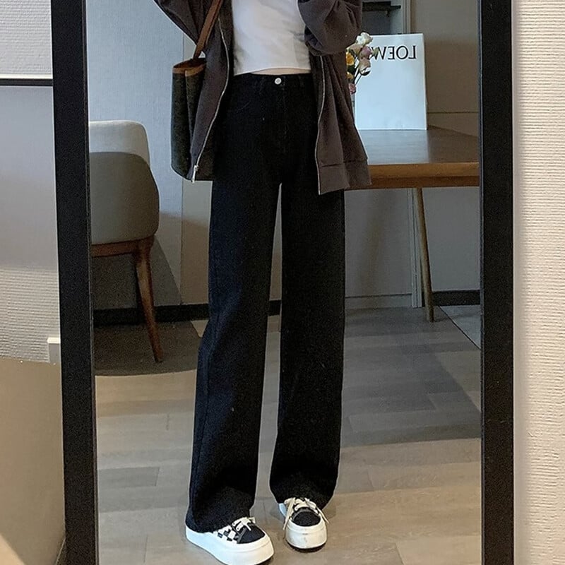 Femeie Vintage Blugi cu picioare late Fete Pantaloni cu talie înaltă Moda feminină Negru Negru Gri Retro Albastru Albastru deschis Roz Pantaloni din denim