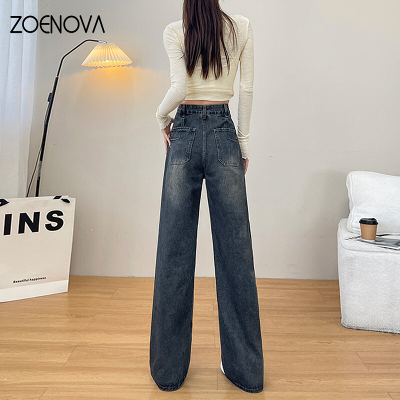 ZOENOVA 2024 kevad, uued naiste vabaaja laia säärega püksid Tänavamood teksad Retro kõrge vöökohaga sirge säärega Y2K nostalgiapüksid