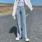 Ženske traperice visokog struka za mršavljenje, male veličine, rastezljive hlače do poda, traper tkanina