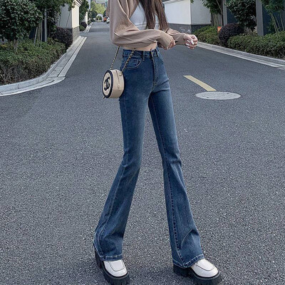 Ženske traperice visokog struka za mršavljenje, male veličine, rastezljive hlače do poda, traper tkanina