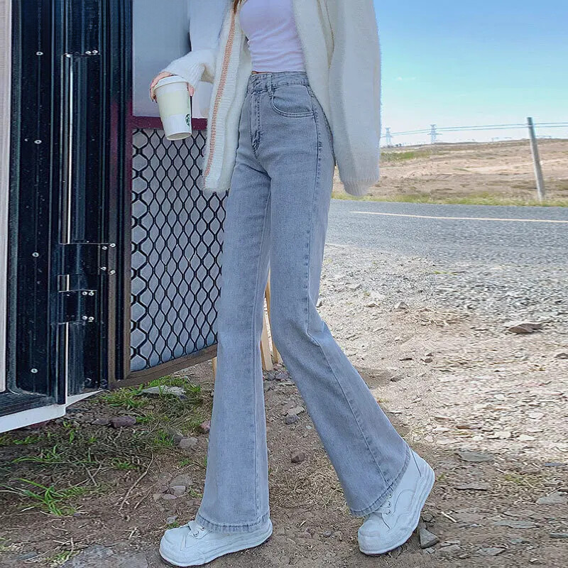 Ženske traperice visokog struka za mršavljenje, male veličine, rastezljive hlače do poda, traper tkanina