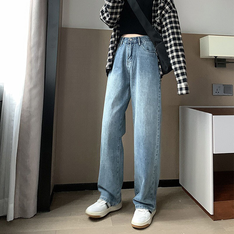 Blugi de damă cu talie înaltă, cu picioare largi, de vară, subțiri, vintage, cu picioare drepte, blugi la modă pentru curățarea podelei