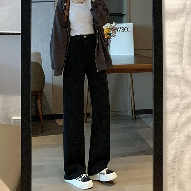 Blugi de damă cu talie înaltă, cu picioare largi, de vară, subțiri, vintage, cu picioare drepte, blugi la modă pentru curățarea podelei